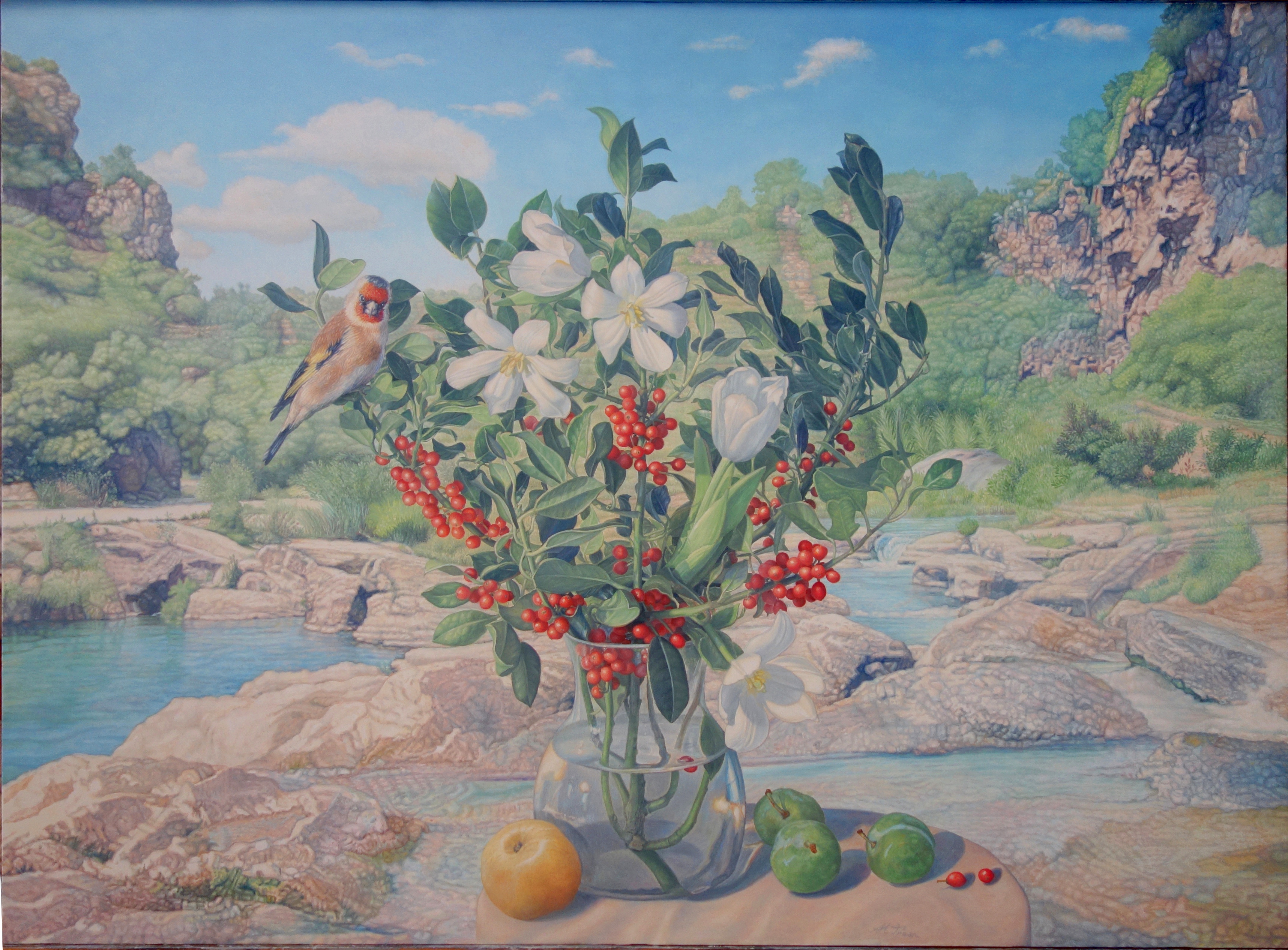 Tulips and ardisias in the river,2016 | oil on canvas, 28.7x39.3in.