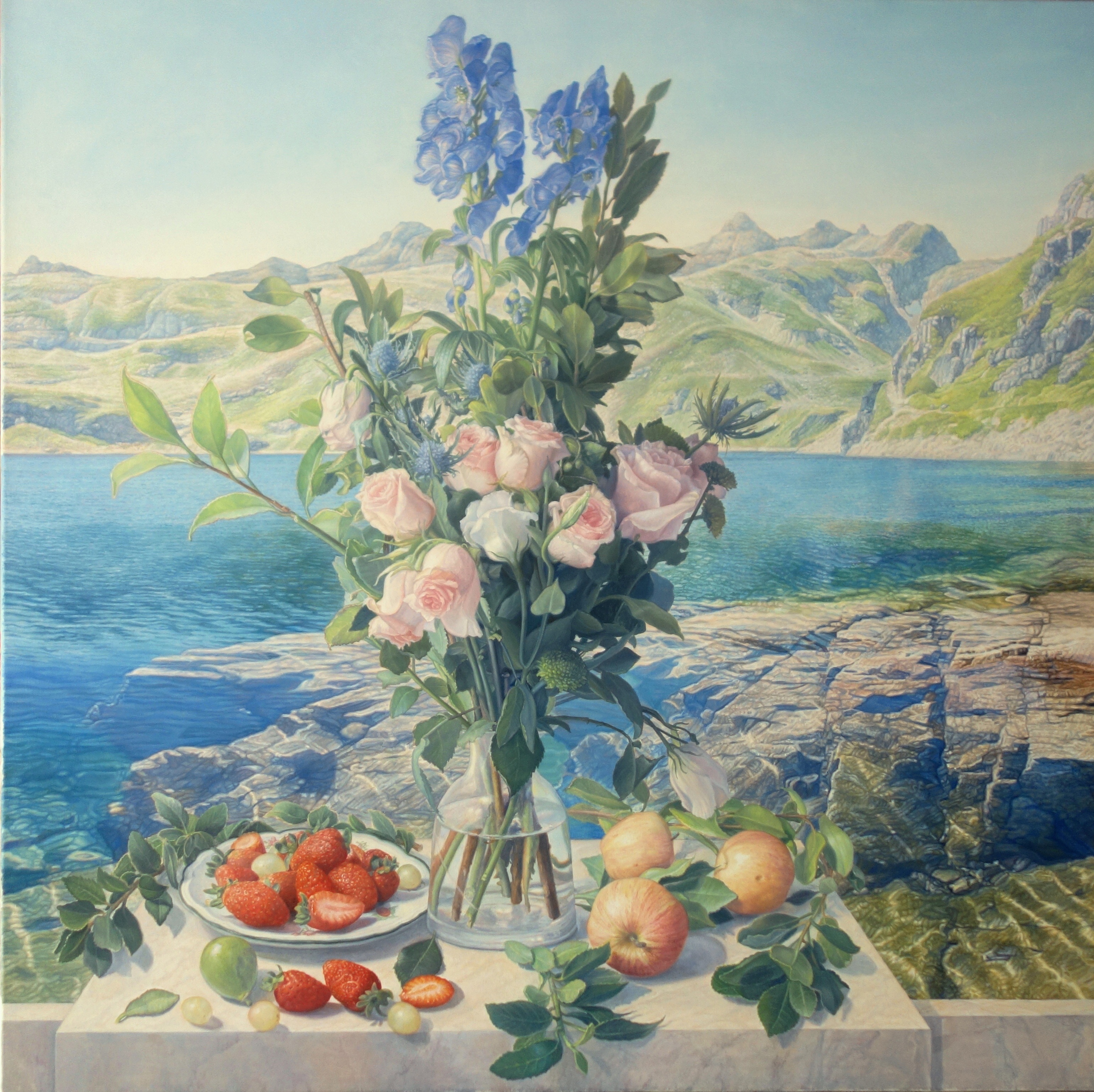 Roses and Strawberries in the lake,2022 | acrylic and oil on canvas, 31.49x31.49in