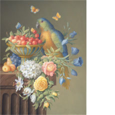 Flowers and Fruits with Butterflies and Neophema Parakeet, 2003 | oil on canvas, 17.1 x 13 in. | Private Collection