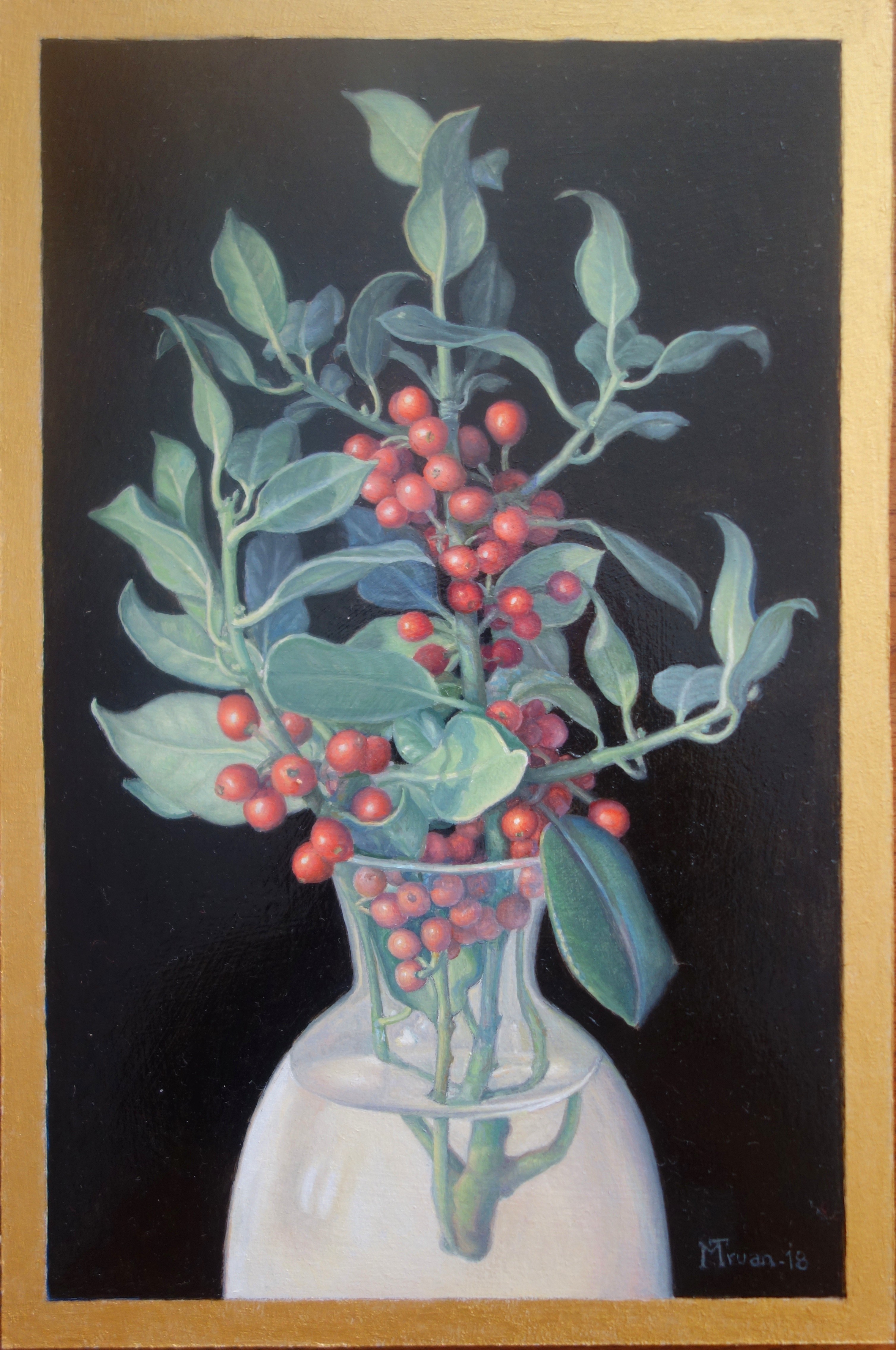 Branch of ardisias, 2018, oil on wood, 11.8x7.8in.