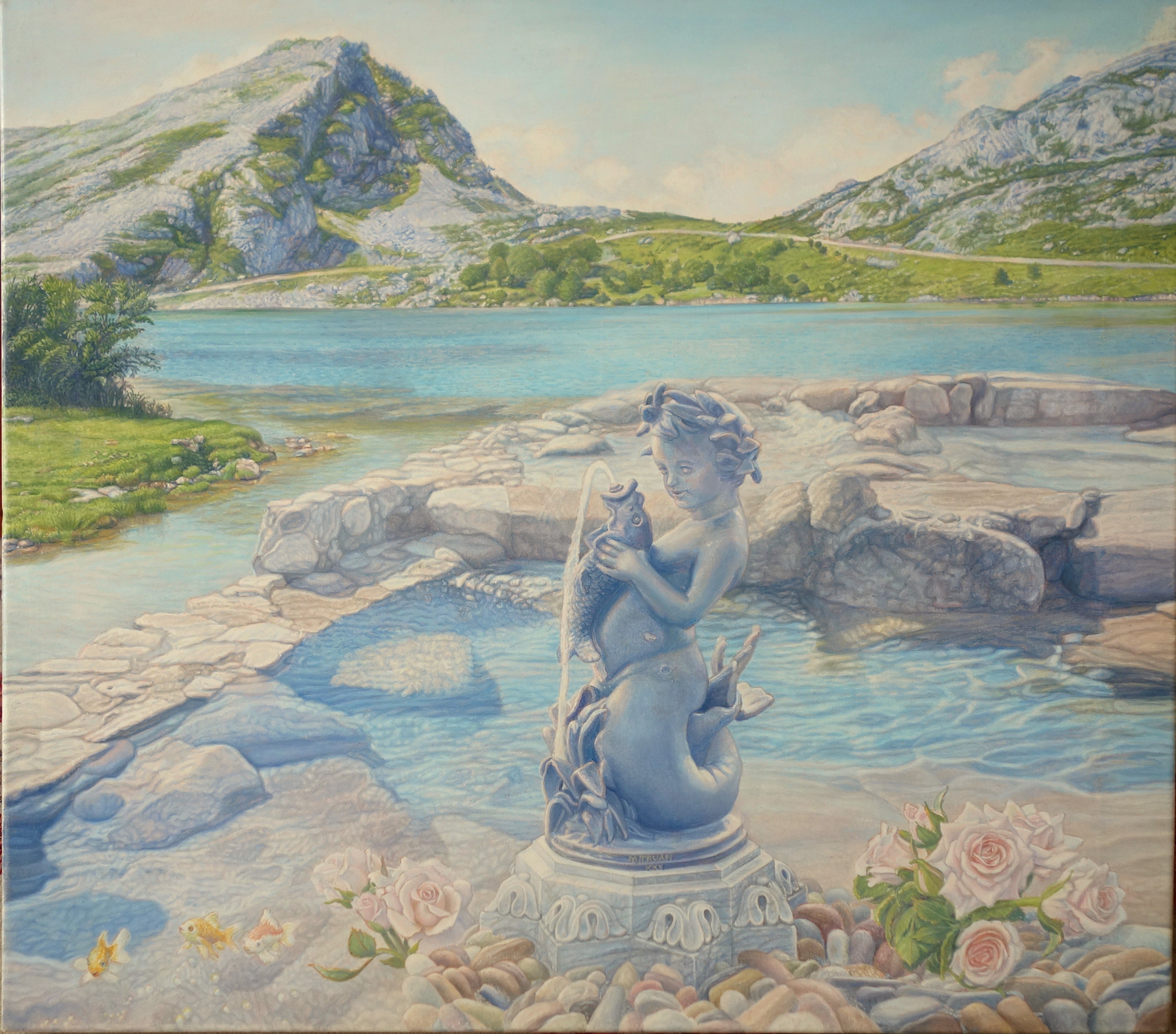 Trio of lions in the lagoons 2024,  oil on canvas, 19.6 x 28,7 in.